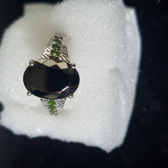 Djoy Other - Elite Shungite and Chrome Diopside Ring Platinum Over Sterling Silver